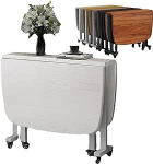 Multifunktsionaalne kokkupandav s&ouml;&ouml;gilaud, pikendatav puidust laud ratastel, 3 in 1 ruumi s&auml;&auml;stev disain k&ouml;&ouml;ki ja s&ouml;&ouml;gituppa, valge viimistlus (39" x 23")