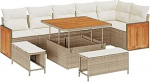 9-teiliges Garten-Sofa-Set mit Kissen Beige Poly Rattan Akazie Gartenlounge Model3363316