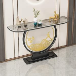 47,24 Zoll schmaler Eingangstisch, Bauernhaus-Konsolentisch, Sofatisch, Flurtisch f&uuml;r Eingangsbereich, Wohnzimmer, Flur, Metallfu&szlig; (Farbe: Gold + Wei&szlig;)