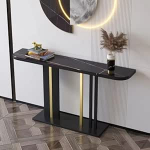 Schmaler Eingangstisch, Konsolentisch, 80 x 30 x 80 cm, Sofatisch, Flur-Eingangstisch im Landhausstil mit Metallrahmen f&uuml;r Wohnzimmer, Eingangsbereich, Foyer (Farbe: Schwarz)