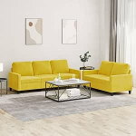 2-TLG. Sofagarnitur mit Kissen Diivan Wohnzimmer Sitzgruppe Wohnzimmer Diivan Set Sofas F&uuml;R Wohnzimmer Gelb Samt - 3201522