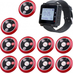 Retekess T128-T117 Waiter Call System, Restaurant Pager System, Rechargeable Clock, 4 Function Buttons, IP54 Waterproof, Pack of 10 Customer Call Buttons and 1 Watch Receiver, for Bar, Hotel,