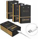 EEMB laetavad 9 V plokkpatareid 650 mAh koos USB-laadimiskaabliga 4-pack liitium-li-pol&uuml;meer suitsuanduri aku klaviatuuri mikrofoni suitsuanduri kitarri kaamerate m&auml;nguasja jaoks (4)