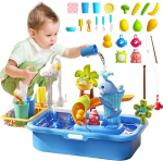 RoserRose Play Sink m&auml;nguasi elektrilise kraaniga m&auml;nguasja tarvikud m&auml;nguk&ouml;&ouml;gi jaoks, ujuv kalap&uuml;&uuml;gi m&auml;nguasi veem&auml;nguks, rollim&auml;ng lastele