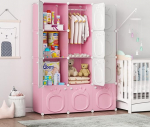 MAGINELS Kids Wardrobe, Baby Closet with Door Organizer for Baby Girls Organizer for Bedroom.Two Open Hanging Kids Costume Area and 8 Cubes, Pink (42" x 14" x 56")