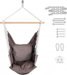 PRIME ART WOOD&reg; Hanging Chair with 2 Large Cushions T&Uuml;V Tested Including Ceiling Hooks - Perfect for Switching Off, Relaxing & Feeling Good - Outdoor & Indoor - Hammock Grey