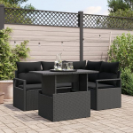 Rantry 5-teiliges Garten Sofa Set mit Kissen, schwarzes Poly Rattan, 2-Sitzer Garten Sofa mit Kissen, schwarzes Poly Rattan Gartenlounge Model3348819