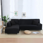 Corner Sofa Slipcovers, Elastic L Shaped Couch Covers, Non-Slip Sofa Cover for Pets Kids, Corner Sofa Covers, Furniture Protector - for Living Room, Black, 2+2 Seats (2+2 Seats)