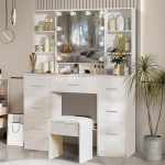 LED-valgustusega garderoobilaud, 3 timmitavat valgusv&auml;rvi, kosmeetikalaud koos tugitooli ja peegliga, 100 x 40 x 140 cm, meigilaud 7 sahtliga, 8 kambriga magamistuppa, t&uuml;drukute tuppa.