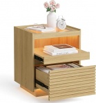 VASAGLE LED-valgustusega &ouml;&ouml;kapp, k&uuml;ljelaud, sahtli, pikendatav riiul, &uuml;lemine valgustus reguleeritav 3 v&auml;rvi, alumine liikumisanduriga, magamistuba, naturaalne tamm LET614Y70