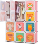 GOPLUS laste riidekapp 8/12 kuubikuga, laste riiul uste ja riputajatega, plastist riiulis&uuml;steem m&auml;nguasjade jaoks, riiulid lastetuppa, m&auml;ngutuppa (12 kuubikuga, roosa)