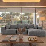 Mendler HWC-P20 Diivanikomplekt 3-kohaline diivan Lounge diivan Kangas / Tekstiil n&ouml;&ouml;r (370 g/m&sup2;) Lamamispind paremal helehall