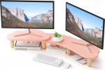 Dual Monitor Stand, Rainbow Cloud Desktop Computer Stand 2 monitorile, reguleeritav pikkus ja nurk, multifunktsionaalne t&ouml;&ouml;laua korraldaja s&uuml;learvuti, arvuti, arvuti, printeri jaoks, roosa