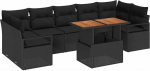 8-teiliges Garten Sofa Set mit Kissen Schwarz Poly Rattan Akazie, 2-Sitzer Garten Sofa mit Kissen Schwarz Poly Rattan Gartenlounge Model3349680