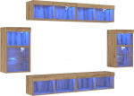 TV Schrank,TV-Schrankset Wandmontiert 8 pcs Artisan-Eiche Holzwerkstoff,TV Board H&auml;ngend Schrank Fernsehschrank TV Bank Wohnzimmer M&ouml;bel Modern Wandschrank f&uuml;r Wohnzimmer Schlafzimmer