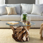 Bressmer IKAL Burl Wood kohvilaud l&auml;bim&otilde;&otilde;t 80 cm &uuml;mmargune - Klaaspinnaga tahke teakpuust laud - K&auml;sitsi valmistatud triivpuust disainlaud - j&auml;tkusuutlik unikaalne elutuppa