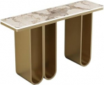 Moderner, geschwungener Konsolentisch - 120 cm schmaler Beistelltisch in Marmoroptik f&uuml;r Wohnzimmer, Eingangsbereich, Flur - Elegantes goldenes Akzentst&uuml;ck f&uuml;r hinter dem Sofa, im Foyer, sti