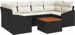7-teiliges Garten-Sofa-Set mit Kissen in Schwarz aus Poly-Rattan und Akazie Gartenlounge Model3347782