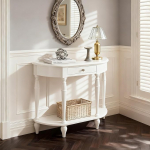 Poolkrooniline laud koos hoiuruumiga, kitsas konsoollaud, poolringikujuline k&uuml;ljelaud riiulitega elutuppa, sissep&auml;&auml;suks, esikusse (valge, 80 x 30 x 80 cm)