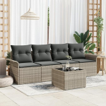 5-teiliges Garten Sofa Set mit Kissen Hellgrau Poly Rattan, 2-Sitzer Garten Sofa mit Stauraum & Kissen Hellgrau Poly Rattan Gartenlounge Model3353901