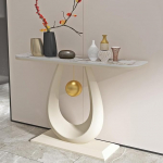 Schmaler, Langer Konsolentisch mit geometrischem Metallfu&szlig;, Eingangstisch im Industrie-Stil f&uuml;r Wohnzimmer und Flur, 150 cm (59,0 Zoll) - Beige B, stilvolle Wohnkultur