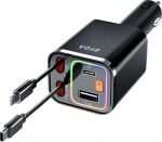 4 in 1 sisset&otilde;mmatav autolaadija, 69 W autolaadija USB C, sigaretis&uuml;&uuml;taja adapter, kiirlaadimine iPhone 16e/16/15/14, 13