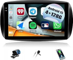 CAMECHO 4+128G 9 Zoll Android 15 Autoradio f&uuml;r Mercedes Benz Smart 453 Fortwo 2014-2020, Benz Navi Radio Bluetooth mit GPS WiFi Wireless Carplay Android Auto RDS FM Mirror Link +R&uuml;ckfahrkamera