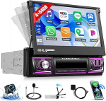 SIXTOP 4+64G Single DIN 7-tolline HD sisset&otilde;mmatav puuteekraaniga Android Car Radio koos Carplay & Android Car, 1 DIN raadio koos GPS Mirror Link Bluetooth FM/RDS EQ GPS WiFi AUX/USB SWC + tagurduskaamera
