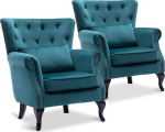 LZAREAL Accent Reading Chair, Set of 2, Living Room Bedroom Midcentury Modern Comfortable Corner Sofa Wingback Waiting Room Club Chair with Button, Tufted Backrest and Lumbar Cushion