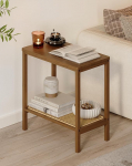 Rattan Side Table Mid Century Modern Side Table Living Room 2-Tier Side Table with Rattan Storage Shelves for Small Space Bedside Table Narrow Coffee Table Boho Bamboo Small