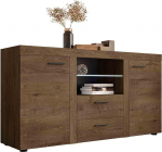 Mirjan24 Rango Chest of Drawers with Glass Base, Highboard Sideboard, Sideboard, Natural Tones, Multi-Purpose Cabinet, Living Room Cabinet, Sideboard, Cabinet (with Lighting, Lefkas Oak)