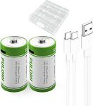 USB C liitium-ioon akud, 1,5 V 5000 mWh akud C aku, 2H tundi kiirlaadimist, 1200 ts&uuml;klit C-t&uuml;&uuml;pi laadimiskaabliga, &uuml;lelaadimiskaitse, 2 tk pakendis