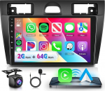 VECHTEL Autoradio 2G + 64G Android 15 Ford Fiesta Mk5 2002-2008, 9-tolline HD 2.5D puuteekraaniga autoraadio traadita Carplay Android auto GPS Wi-Fi USB Bluetooth FM RDS raadio tagurduskaameraga