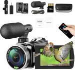 4K Videokamera 48MP 60FPS Camcorder f&uuml;r YouTube, FHD1080P Video Vlogging Kamera Recorder /18X Digital Zoom /3.0'' 270&deg;Rotation IPS Bildschirm Kamera Camcorder, mit Fernbedienung 2 Batterien/SD Karte