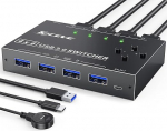 USB 3.0 Switch 4 PC, MLEEDA USB Switch 4 in 4 out, USB KVM Switch klaviatuurile, hiirele, printerile, juhtmega kaugjuhtimispuldiga ja 4 USB 3.0 kaabliga