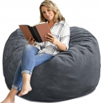 SEASXOLTE Bean Bag Chair 48 Inch Memory Foam Filled Removable Velvet Cover Giant Bean Bag for Adults Teens Round Sofa Chair for Living Room Bedroom and Playroom