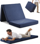 Jamdok 10cm Foldable Memory Foam Sleeping Mat, Tri-Fold Mattress, Machine Washable Cover, Foldable Floor Mattress Topper, Guest Bed for Adults, Camping Mat