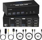 KVM l&uuml;liti 2 PC 3 monitori - USB 3.0 KVM l&uuml;litid 2 Display Port + 1 HDMI 8K @ 60Hz 4K @ 144Hz 2PC jagamiseks 3Monitori USB klaviatuur hiir printer 4 DP kaabel 2 HDMI kaabel 2 USB kaabel kaasas