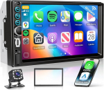 7-tolline autoradio 2 DIN juhtmevaba Carplay Android Car, FM-raadio Blurtoothiga, GPS Navi, 2 USB/SD/AUX, Online Video, Mirror Link, IPS puuteekraaniga auto koos tagurduskaamera/rooliga