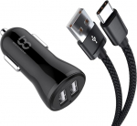 Kiire autolaadija Google Pixel 6 / Pixel 6 Pro mobiiltelefoni autolaadijale 2 port USB autoadapteri kiirlaadimine 4,8 A koos 1 m C-t&uuml;&uuml;pi USB-kaabli kiire juhtmega (must)