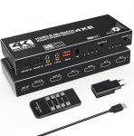 Tendak HDMI Matrix 4x2, 4K @ 60Hz HDMI Switch Matrix 4 in 2 Out Switch + Optiline Spdif & 3,5 mm Stereo Audio Extractor Splitter toetab HDCP 2.2 HDR 3D IR puldiga