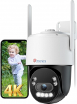 Ctronics 4K WiFi v&auml;livalvekaamera, 8MP PTZ kaamera v&auml;rvilise &ouml;&ouml;n&auml;gemisega, 2,4/5GHz kahesageduslik WiFi, AI inimeste/liikurite/loomade tuvastamine, toetab NVR ja 24/7 salvestamist, kahesuunaline heli, IP66