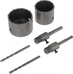 Karbiidist pesa s&uuml;vendi komplekt 82 mm ja 68 mm, sh SDS Plus ja Hex adapter, 2 pilootpuuri - ideaalne betooni, m&uuml;&uuml;ritise ja tellise jaoks | Professionaalne t&ouml;&ouml;riist pistikupesade ja l&uuml;lituspistikute jaoks