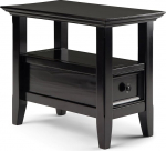 Dresmannst SIMPLIHOME Amherst Solid Wood Side Table 14" Wide Rectangular Narrow Transition Table in Hickory Brown with Storage Space 1 Drawer and 1 Shelf for Living Room Bedroom