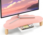 AFOOYO Monitori statiiv, pilvikujuline, tugevast puidust, arvutimonitori statiiv sahtliga, mitmeotstarbeline lauaorganisaator arvutile, s&uuml;learvutile, printerile, televiisorile, roosa