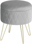 WOLTU SH63rs Hoiuruumiga tugitooli, polsterdatud tugitooli, sametkangas, kuldsed metalljalad, v&auml;ike m&auml;nguasjakast, 31,5 x 35 cm, pehmendusega jalatugi, hoiutool, maksimaalne koormus 150 kg, helehall