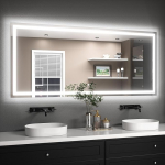 TETOTE Vannitoa peegel koos valgustusega, uduvastane, 180 x 80 cm, valgustatud vannitoa seinapeegel, ilma raamita, vannitoa peegel LED puutetundliku l&uuml;litiga, 3 valgusv&auml;rvi, timmitav m&auml;lufunktsiooniga