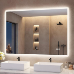 S'bagno LED valgustatud vannitoa peegel, 100 x 70 cm, IP44 vannitoa peegel koos valgustusega, udususevastane, timmitav, v&auml;rvi muutev, Bluetooth k&otilde;lar, horisontaalne/vertikaalne