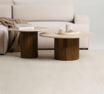 IDIMEX Narmada/Mandi kohvilaudade komplekt travertiinist lauaplaadiga, pruun/beež, &uuml;mmargune k&uuml;ljelaud 2-st komplektis, &uuml;mmargune puidust raam mangopuidust, elutoa laud, kohvilaud