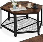 tectake Ebatavaline kohvilaud puidust ja metallist, elutoa laud koos hoiuruumiga, k&uuml;ljelaud diivanile kuusnurkne, 86,5 x 75 x 46,5 cm, kohvilaud, m&ouml;&ouml;bel - Industrial Wood Dark, Rustic